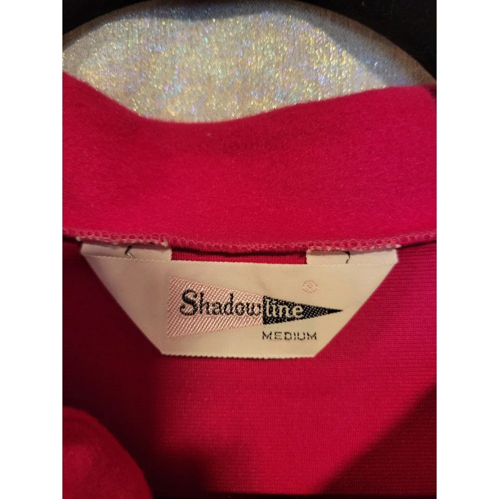 Vintage Med Shadowline Dark Pink Embroidered Floral Fleece Zip Front‎ Long Robe
